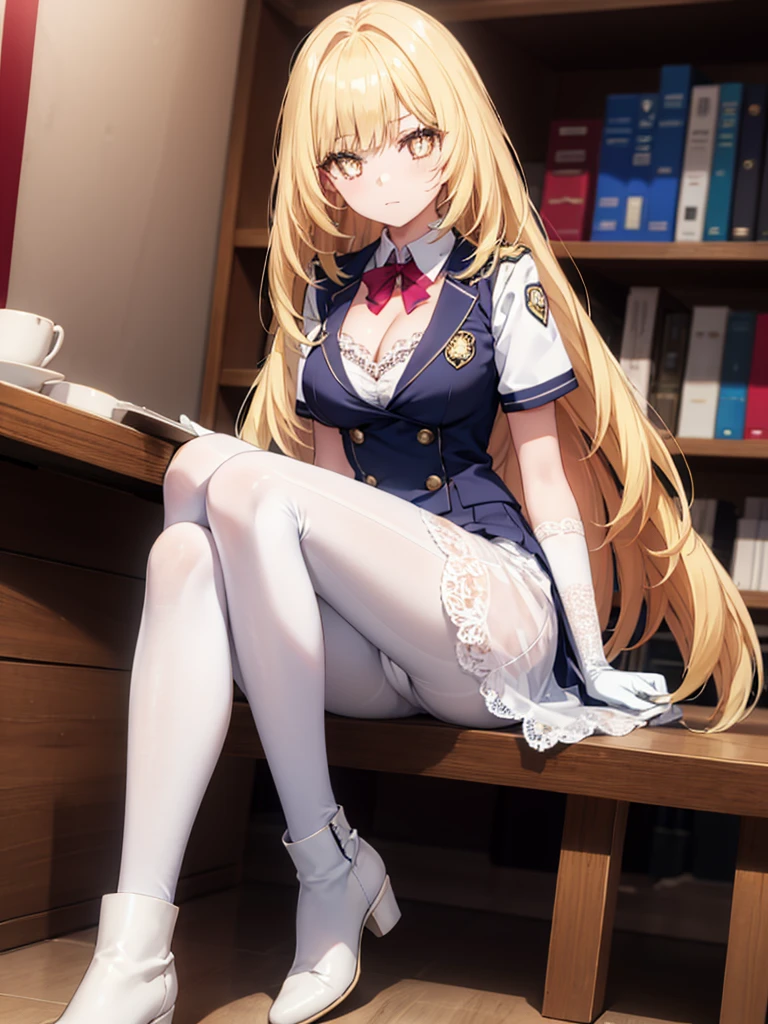 ,long hair,straight_hair,bright_pupils,,slender_waist,ankle_boots,elbow_gloves,1girl,white_pantyhose,Uniforms