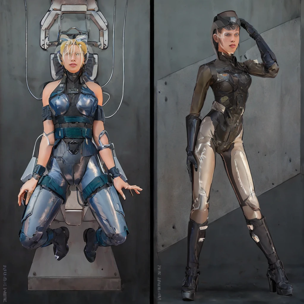 there are two pictures of a Аhsoka in a uniform and a Аhsoka in a suit, metal gear solid art style, metal gear solid style, metal gear solid inspired, inspired by Masamune Shirow, metal gear solid anime cyberpunk, video game fanart, from metal gear, metal gear style, commission for high res, cyberpunk Аhsoka , metal gear solid concept art