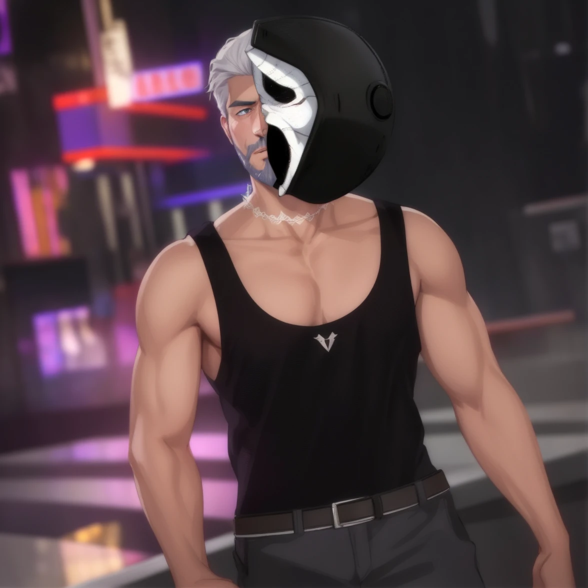 Make a man with white goat hair and beard, with blue eyes and an angry face, holding a panic mask (film) hiding part of his face
ultra detailed, beautiful, masterpiece, super fine photography, high quality, super high resolution, photorealistic, sunlight, delicate face, beautiful and highly detailed skin, realistic skin details, sharp focus,