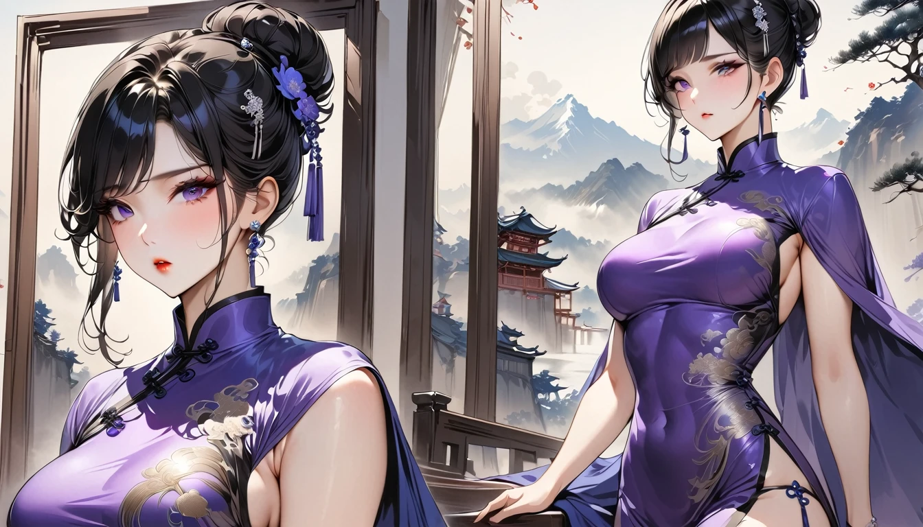 (masterpiece:1.3), (8K、Realistic, RAW Photos, Highest quality:1.4), (1 Girl), (alone), (とても美しくCharmな女性, Midnight purple hair color,Long Ponytail,Swordsman,Long Straight, Strong eye highlights), (cute, a bit:1.5), (Very beautiful face:1.5), (A beautiful face with perfect symmetry:1.2), (cute face:1.5), (nice smile:1.2), (Perfect Anatomy), (Skin with attention to detail: 1.2), (Intense purple eyes), Lip gloss, (Accurate Arm, Five Fingers, Accurate legs), (Miko costume,ribbon), Charm, Ultra-high resolution, Ultra-realistic, Very detailed, Golden Ratio, Photorealistic Anime Girl Rendering, ((Beautiful smile)), Exposed shoulders, Dynamic pose,under the cherry tree,Japanese style,Large Breasts, Cleavage, ,Gripping the hilt of the sword