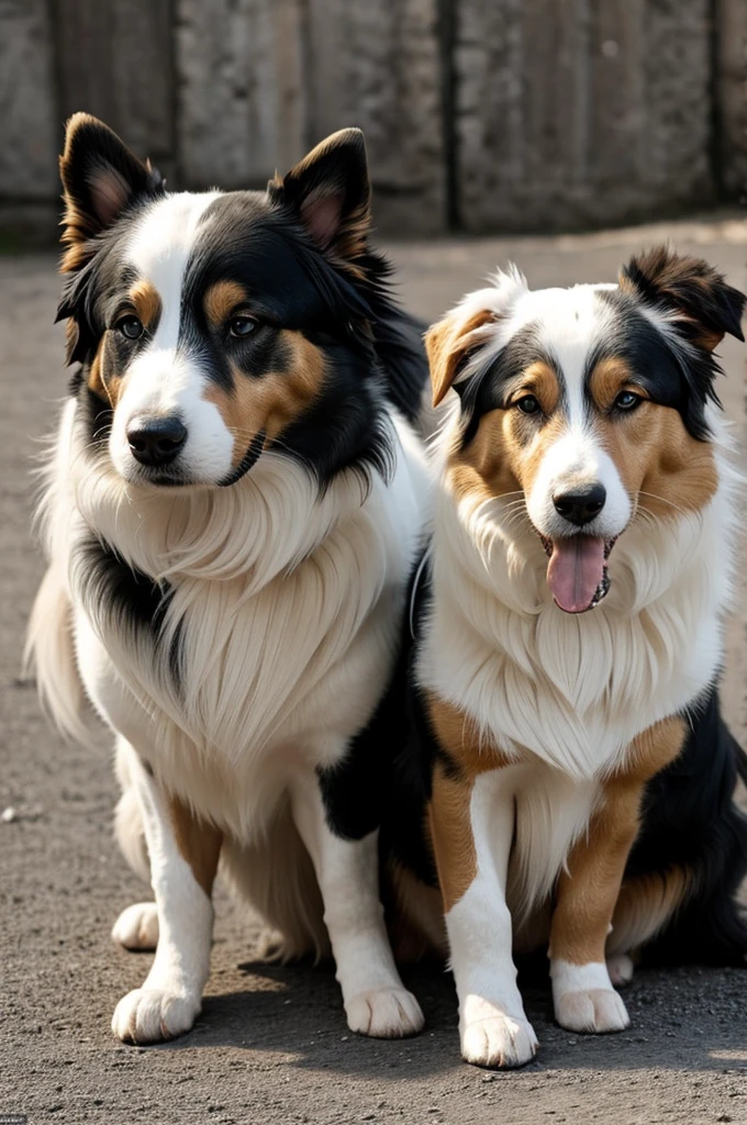 Foto de un perro Golden Collie blanco y negro, que una parte de su cara sea negra y la otra blanca