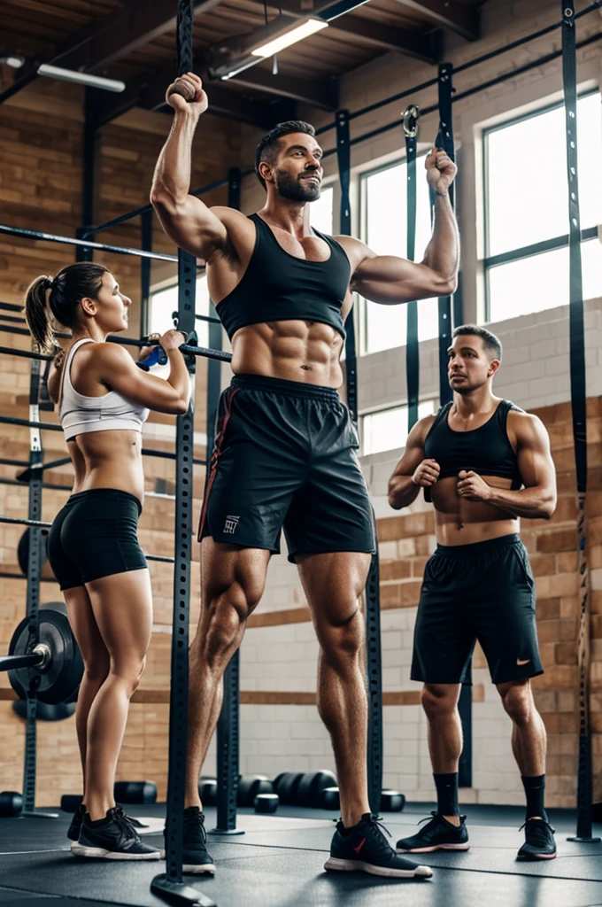 fit dad, training in a crossfit box in the company of his family
