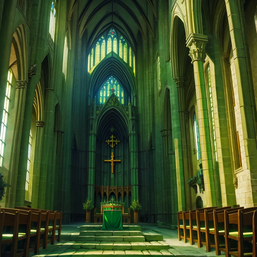 medieval nature green cathedral with altar