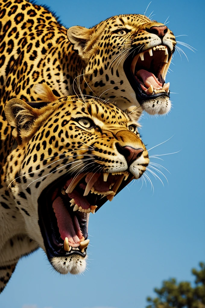 A leopard roaring with great joy and strength