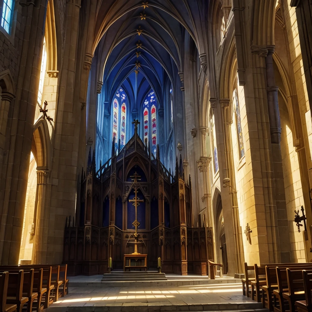 medieval nature cathedral with magical altar no cross
