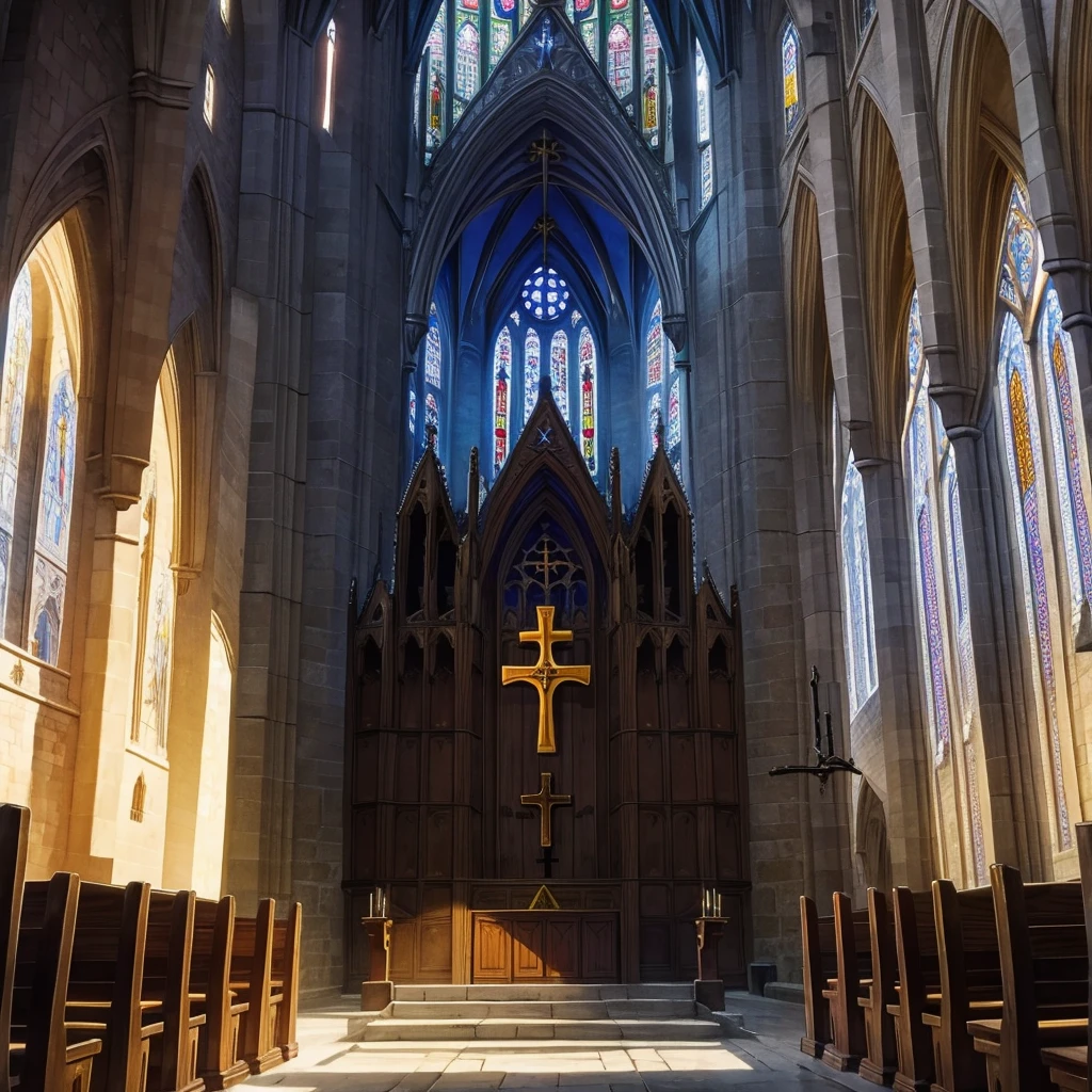 medieval nature cathedral with magical altar no cross