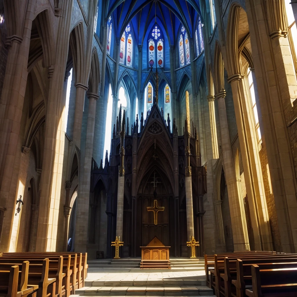 medieval nature cathedral with magical altar no cross