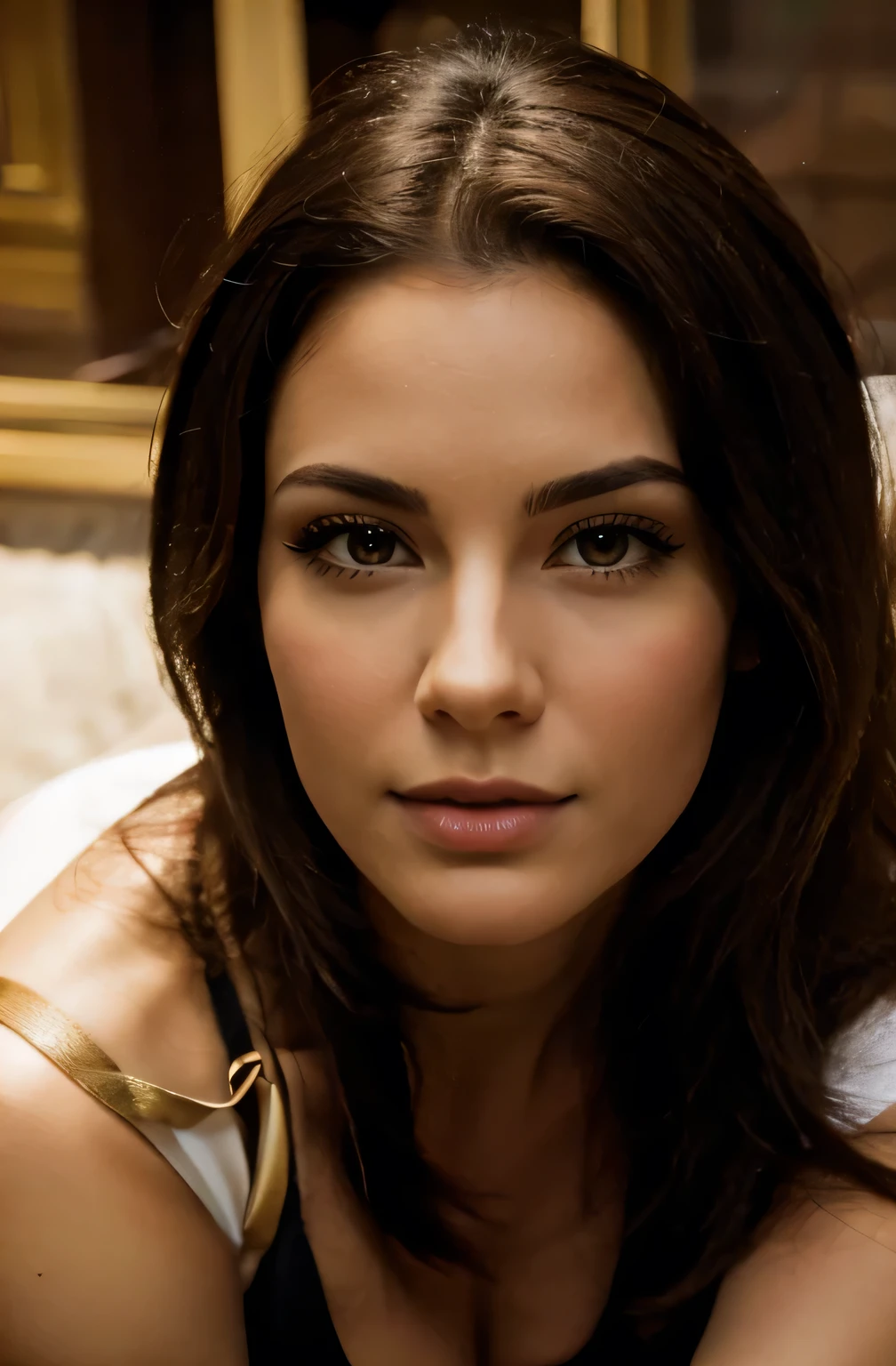 foto retrato,foto frontal,Nena caliente muy realista con labios grandes y sexys y ojos verdes., pale skin, pelo largo y negro