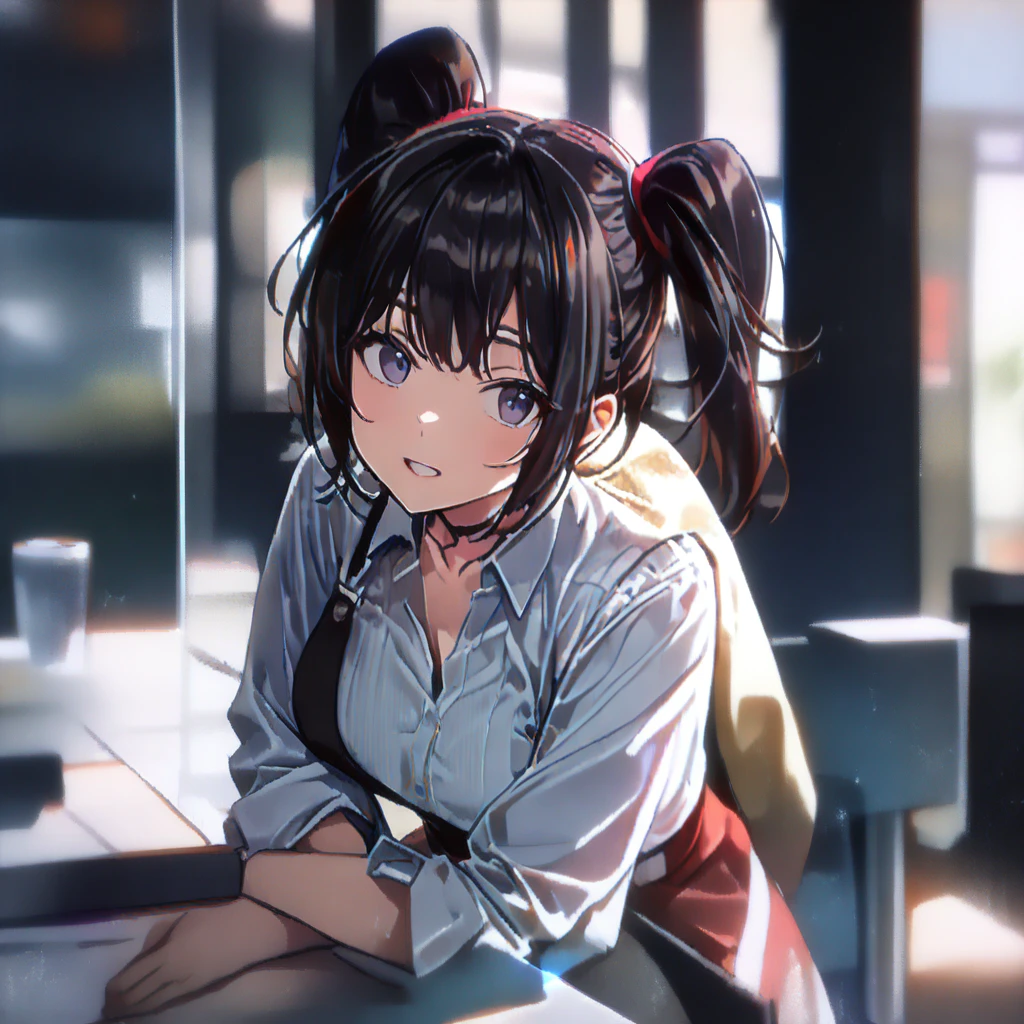 (( girl, pov, hetero, )), inoue Takina, ( detailed sideboob, back shot, from behind), (pov hands grabbing breasts, huge breasts), hands up, cinematic lighting, (masterpiece, best quality, ultra detailed), blazer, 