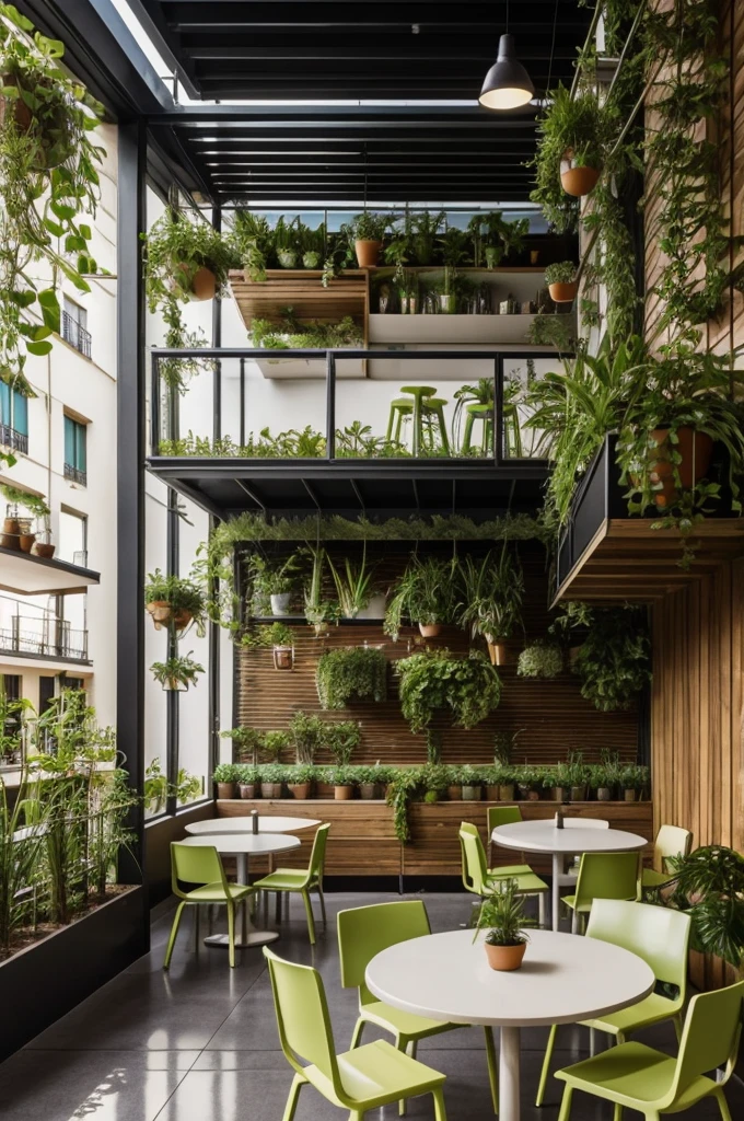 Realiza el plano de una cafeteria aesthetic en una tercera planta con terraza en la que haya conejos