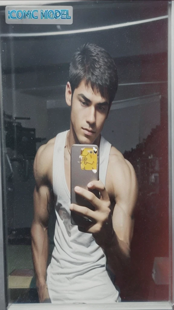 I phone in hand & grow some muscle make smart 15 years boy background like expensive gym