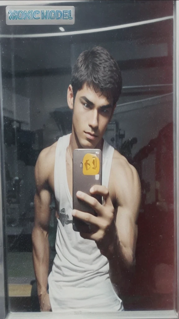 I phone in hand & grow some muscle make smart 15 years boy background like expensive gym