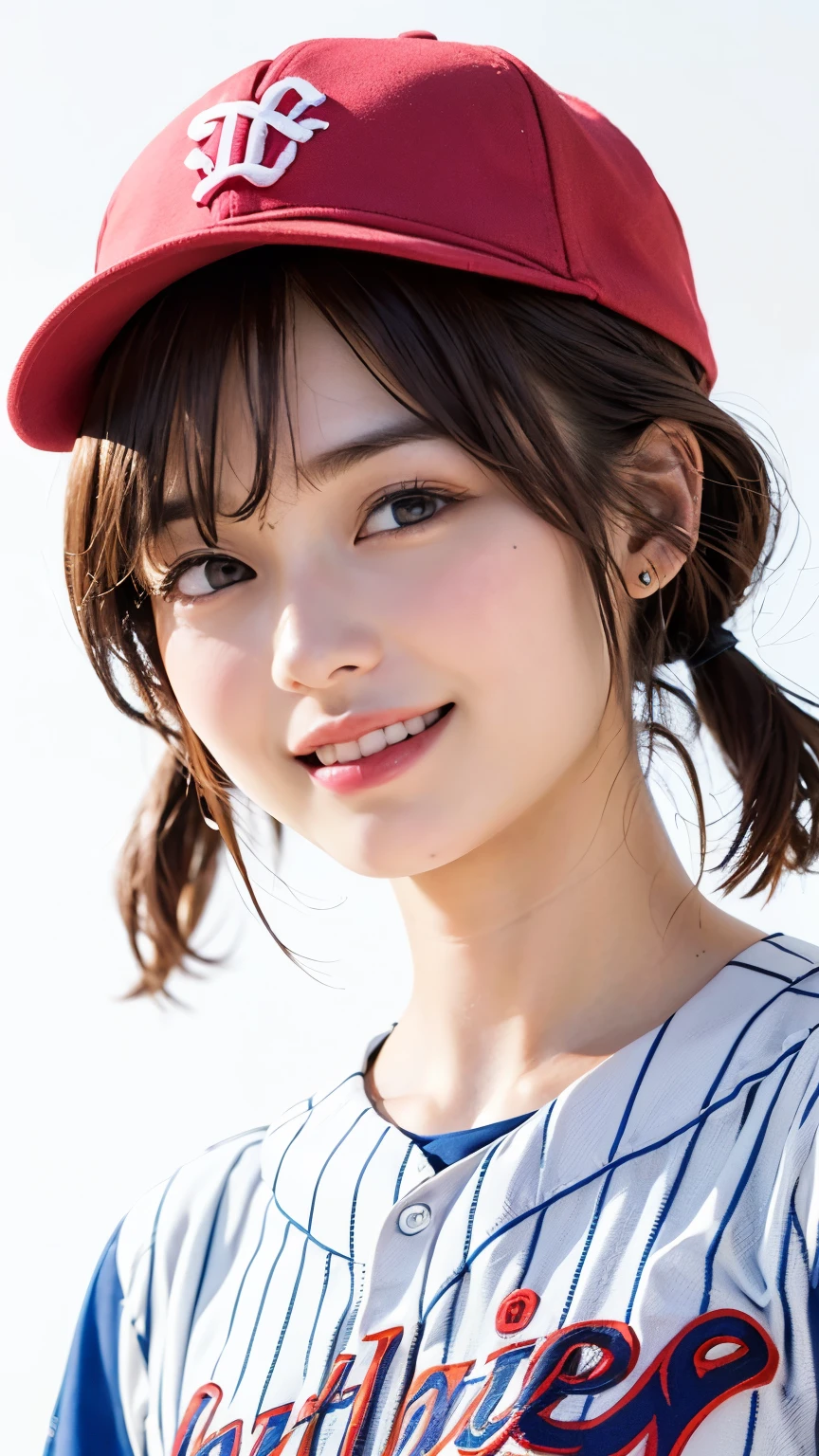 (Highest quality、8k、32K、masterpiece)、(Realistic)、(Realistic:1.2)、(High resolution)、Very detailed、Very beautiful face and eyes、1 Girl、Round and small face、Tight waist、(close、Highest quality、Attention to detail、Rich skin detail)、(Highest quality、8k、Oil paints:1.2)、(Realistic、Realistic:1.37)、Bright colors、(((Brown Hair)))、(((Upper Body Shot)))、(((Medium Hair)))、(((White wall background)))、(((Fun Expressions)))、(((Baseball uniforms)))、(((Pink uniform)))、(((smile)))、(((short hair、Baseball cap)))、Black Uniform、(((Brown Hair)))、(((Chestnut Hair)))、(((Brown Hair、Twin tails)))