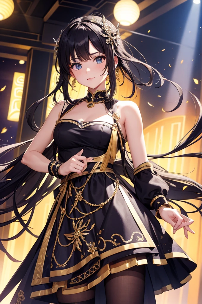 Highest quality　Highest quality　Draw a face carefully　High-definition anime-style face　Super Glowing Skin　Long black hair　Brown leotard　Golden pantyhose　Succubus　lure　smile　Show the soles of your feet　Close up of the soles of the feet