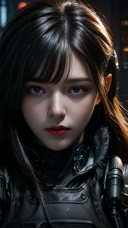masterpiece,Highest quality,High resolution,8k,(Portrait Photography:1.5),(R Original photo),Actual situation,Digital photography,(Cyberpunk meets fantasy),(personal),Female Soldier,Hairstyle is free,Cyberpunk City，With bangs, accessories,shut up,Elegant and attractive,serious and arrogant,calm and handsome,(Cyberpunk and fantasy style clothing combination）,Hollow-out carving design,Large Breasts，composite armor,Photo pose,Realistic Style,oc rendering reflection texture，，Future City，Medium-range shooting