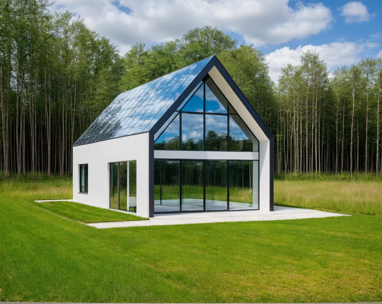 Raw photo, Masterpiece, high quality, best quality, authentic, super detail,
outdoors, house style modern,bietthuHN, white wall, glass windows, canopy
road, grass, trees, sky, cloud, daylight:2.2), vivid colors, (realistic:2.3),
