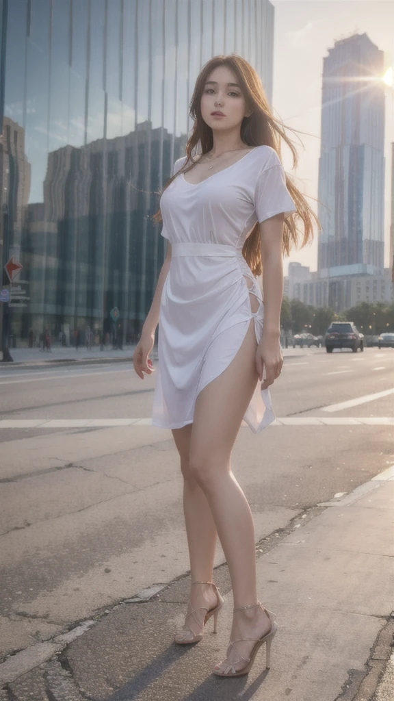 mix4, 20d, solo, long_hair, shirt, dress, high_heels,full_body, look_at_viewer, (8k, RAW photo, best quality, masterpiece:1.2), (realistic, photo-realistic:1.37), professional lighting, photon mapping, radiosity, physically-based rendering,