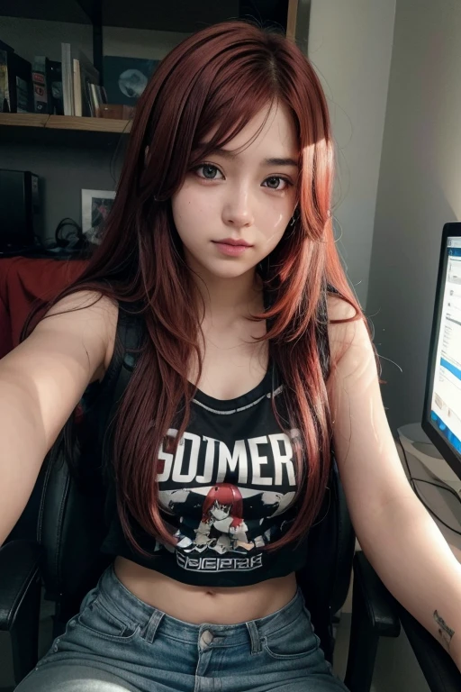 chica gamer con cabello rojo recogido 