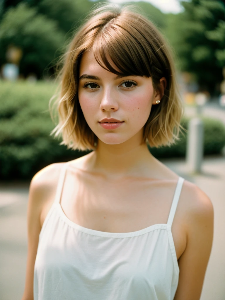 perfect lighting, leica summicron 35mm f2.0, kodak portra 400, film grain,
Cool girl, short cut, Loose colored hair, European Girl