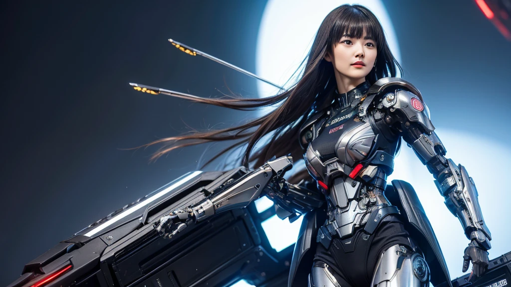 Textured skin, Very detailed, Attention to detail, high quality, 最high quality, High resolution, 1080p, hard disk, beautiful,(cyborg),(Missiles fired from the chest),(Machine gun in both hands),beautifulcyborg女性,Long Hair,The bangs are uniform,メカcyborgガール,Battle Mode,Girl with a mechanical body,彼女は武器を持った戦闘用cyborgメカを身に着けている,Full Body Shot