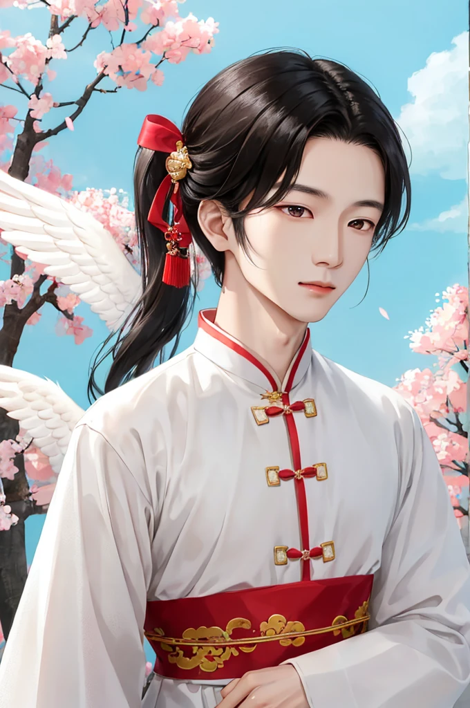 Yi Chen, a Chinese boy full of charm The eyes of everyone who sees His face was filled with beauty. White, smooth skin without blemishes His pitch black eyes radiated intelligence. The lips are thin and faintly pink. When he smiles, he reveals beautiful white teeth. Long, flowing black hair Tied together with a bright red bow. He was wearing a light blue traditional Chinese outfit. Good fabric flows beautifully. On the shirt was an intricately embroidered golden dragon pattern. A light white shawl draped over her shoulders. Floating on the wind like angel wings. Yi Chen stood calmly amidst the colorful flower garden. The scent of flowers wafted to his nose. The atmosphere is calm and cool. The young man took a deep breath. Immerse yourself in the beauty of nature Yi Chen&#39;s picture Full of charm and attraction It&#39;s like an ancient painting that has come back to life. beautiful face Mixed with ancient Chinese costumes A thin floating cloth that sways in the wind. All create an atmosphere that is both sweet and elegant. Chen walked in the bamboo forest. Sunlight streams down through the branches. His tall, slender figure stood against a verdant bamboo trunk. So elegant