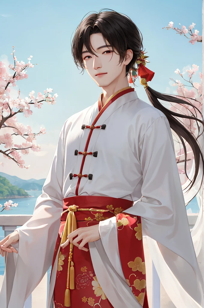 Yi Chen, a Chinese boy full of charm The eyes of everyone who sees His face was filled with beauty. White, smooth skin without blemishes His pitch black eyes radiated intelligence. The lips are thin and faintly pink. When he smiles, he reveals beautiful white teeth. Long, flowing black hair Tied together with a bright red bow. He was wearing a light blue traditional Chinese outfit. Good fabric flows beautifully. On the shirt was an intricately embroidered golden dragon pattern. A light white shawl draped over her shoulders. Floating on the wind like angel wings. Yi Chen stood calmly amidst the colorful flower garden. The scent of flowers wafted to his nose. The atmosphere is calm and cool. The young man took a deep breath. Immerse yourself in the beauty of nature Yi Chen's picture Full of charm and attraction It's like an ancient painting that has come back to life. beautiful face Mixed with ancient Chinese costumes A thin floating cloth that sways in the wind. All create an atmosphere that is both sweet and elegant. Chen walked in the bamboo forest. Sunlight streams down through the branches. His tall, slender figure stood against a verdant bamboo trunk. So elegant