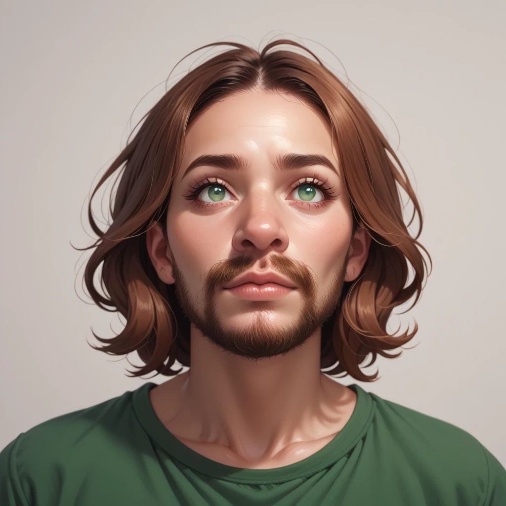 ultra sharp portrait, woman with huge shaggy beard on the cheeks under the eyes, tied brown hair, light green eyes, big nose