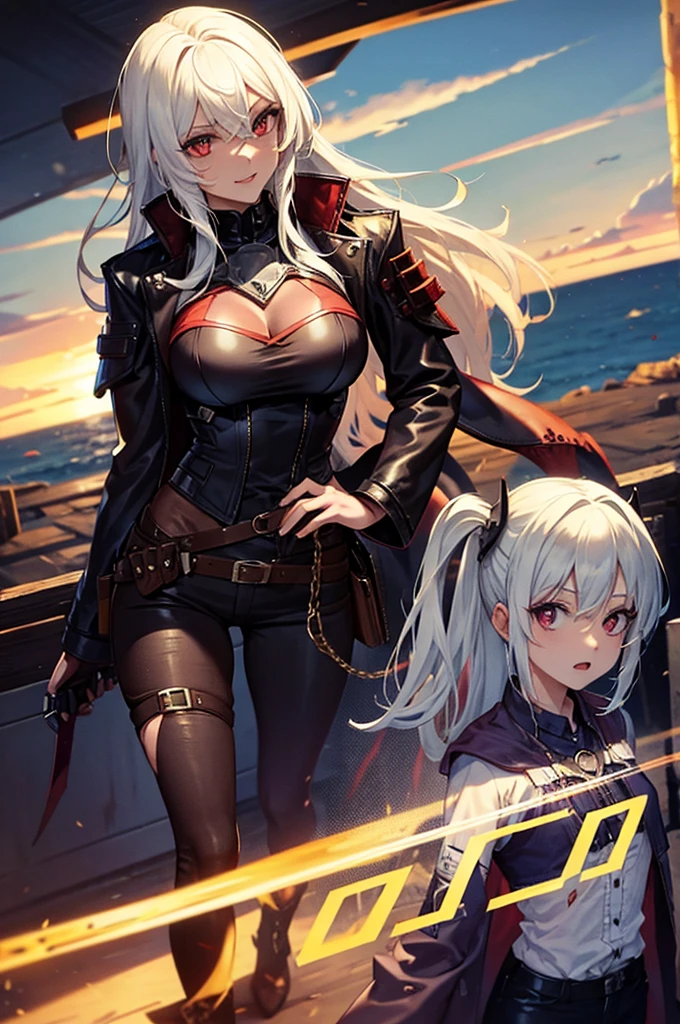 create a female character, white hair, breasts small, slim, standing, and blindfolded