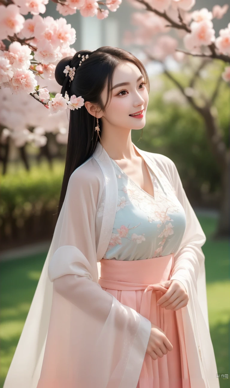 A beautiful young woman wearing a pink dress and white hanfu, standing in a traditional Chinese palace, long flowing pink and white silk robes, exquisite Chinese traditional clothing, elegant Chinese model, beautiful outfit, delicate Japanese-style kimono, traditional Chinese dress, graceful Chinese girl, stunning Chinese costume