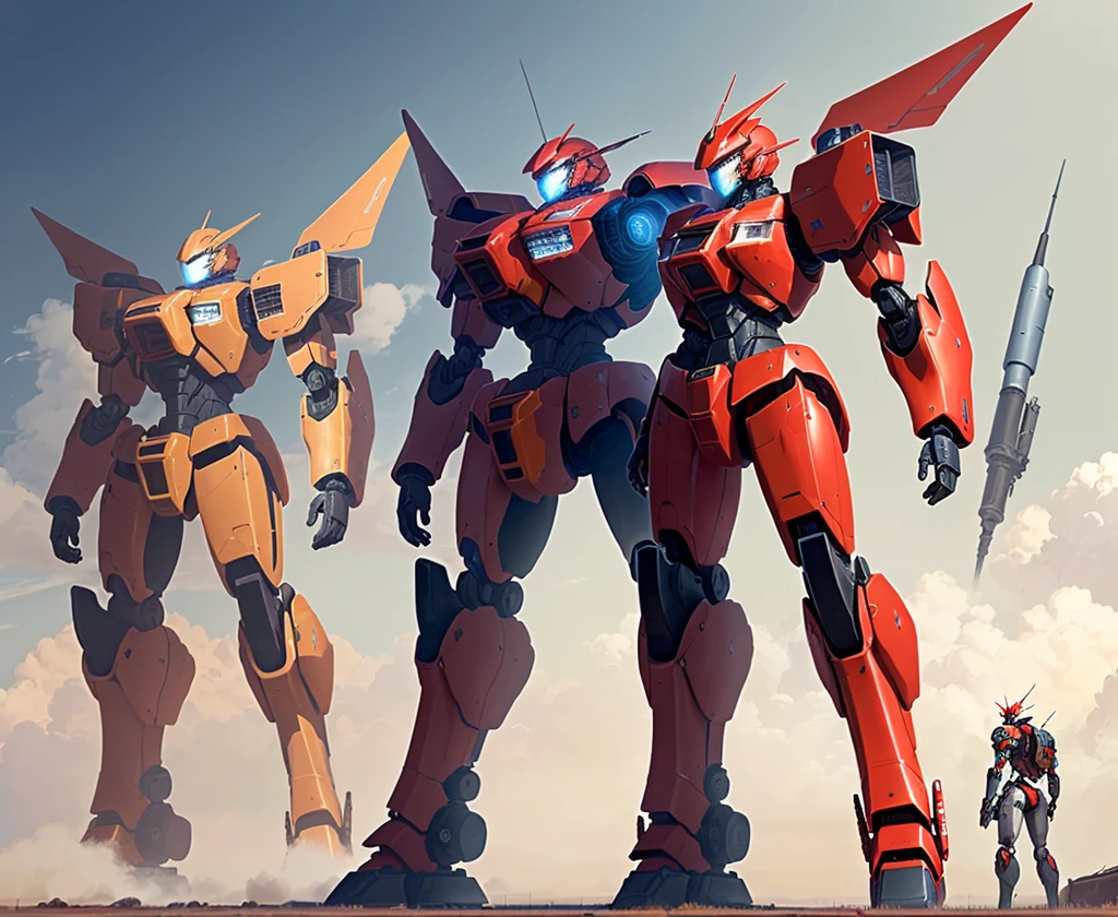 Missile launcher, Protruding keel mounted electromagnetic gun, armored core style mecha, Red Mecha, full body Red Mecha, Interference Mech, mechanized art concept, Cool mech style, , Red Mecha arms and Red Mecha legs, Anime Art Vehicle Concept Art, Mecha Inspiration
