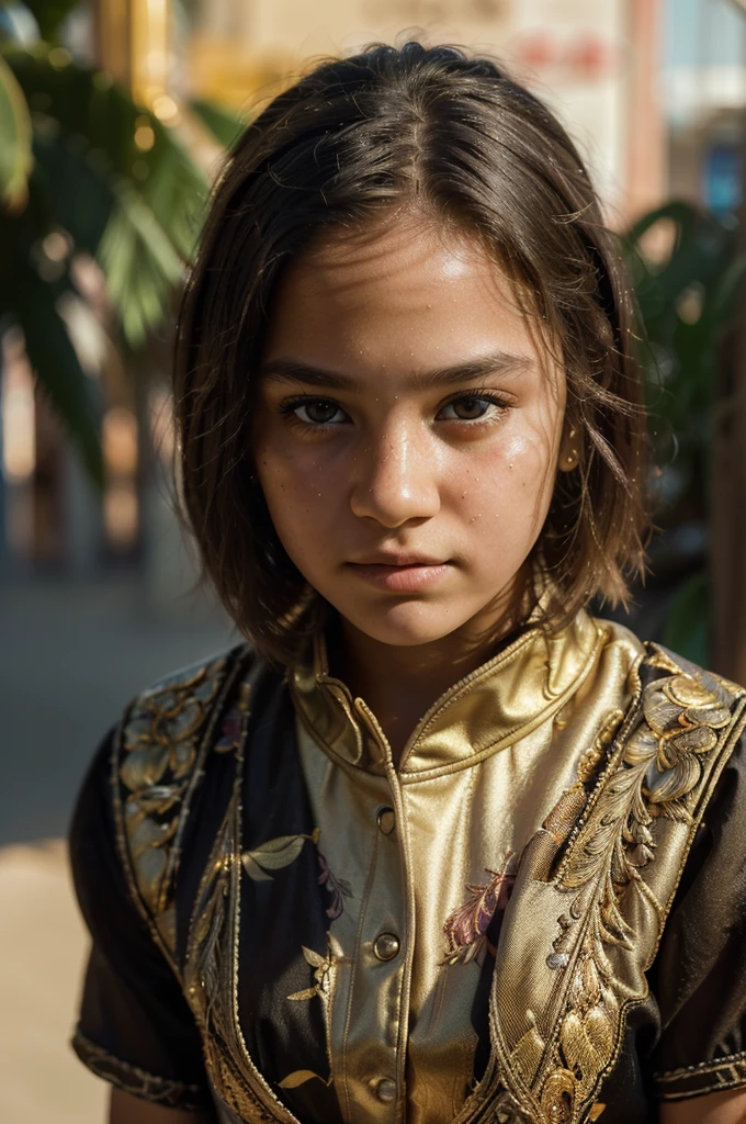 1girl, 9 year old, (realistic:1.3), finely detailed, quality, (masterpiece:1.2), (photorealistic:1.2), (best quality), (detailed skin:1.3), (intricate details), dramatic, photograph, Ornate Tropical Las Vegas, at Golden hour, Ultrarealistic, broad lighting, film grain, film camera, Circular polarizer, Instagram, UHD, dslr
