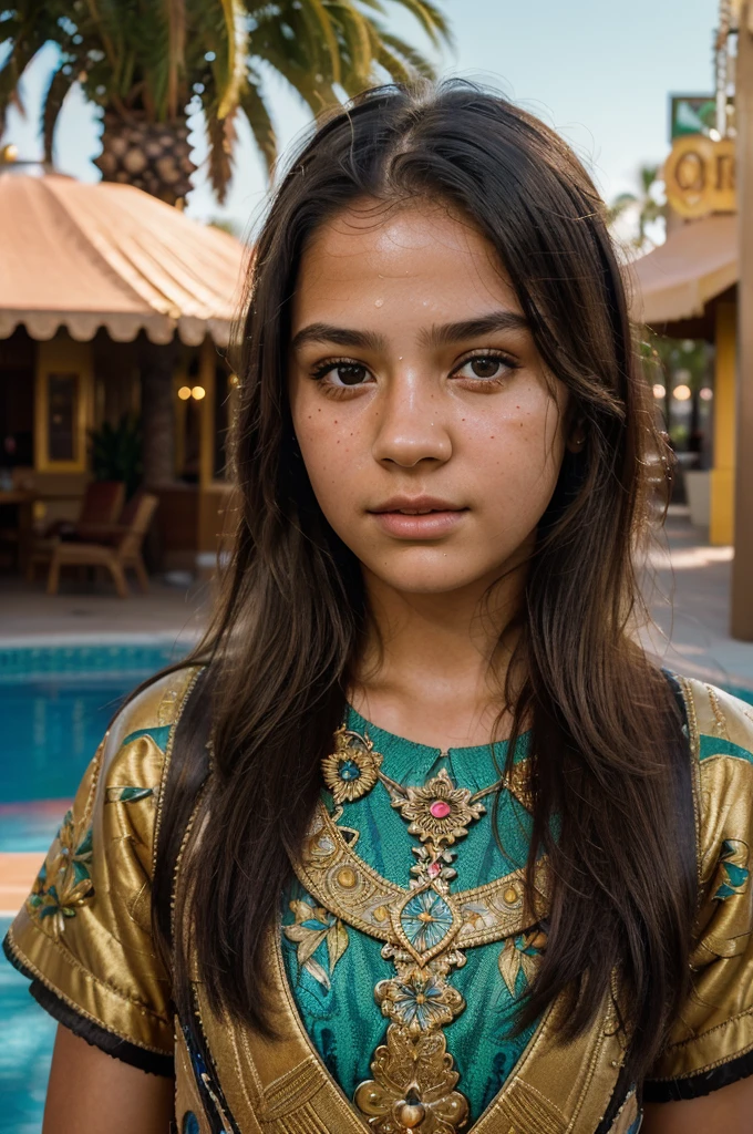 1girl, 9 year old, (realistic:1.3), finely detailed, quality, (masterpiece:1.2), (photorealistic:1.2), (best quality), (detailed skin:1.3), (intricate details), dramatic, photograph, Ornate Tropical Las Vegas, at Golden hour, Ultrarealistic, broad lighting, film grain, film camera, Circular polarizer, Instagram, UHD, dslr