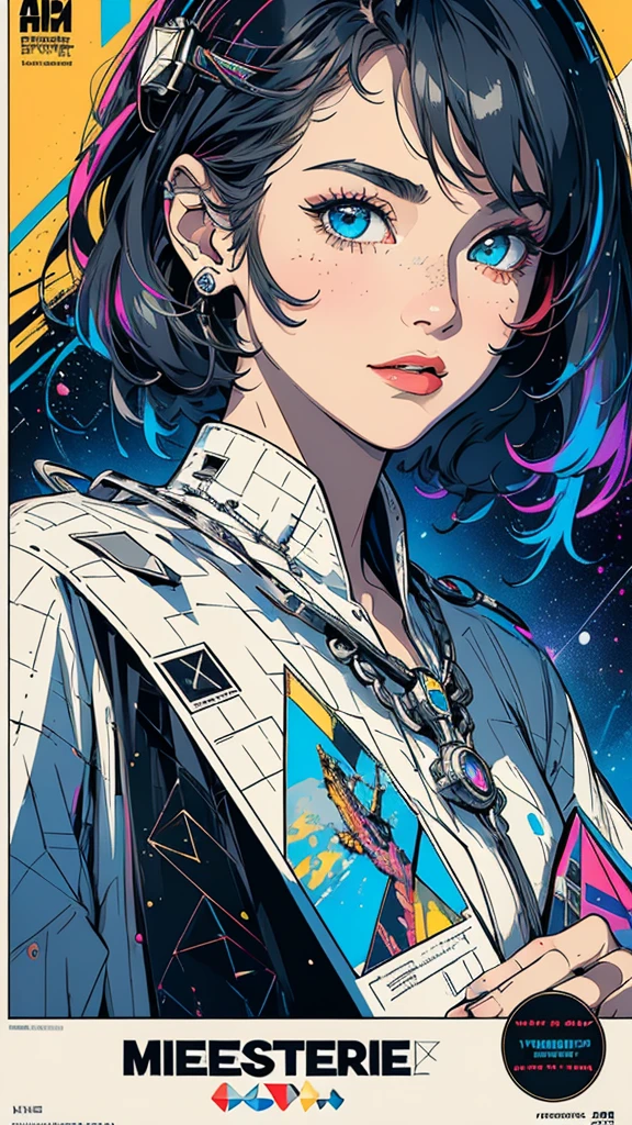 (((masterpiece, highest quality))),(((solo:1.2))),(((1girl:1.2))),32k wallpaper, very detailed, poster, vintage science fiction, 1960s,(((((geometric cinematic movie poster))))), (bauhaus), shape,(((abstract))), mid century modern, movie poster, vintage, Perfect Lady,1970's, halftone, speech bubble,(((portfolio,Close-up))),((((more various angle)))),(((bust up))),((highlight)),Vast landscape,((((heterochromia)))),(((complete. detailed face))),(((Extremely talented))),(((most complecated machine))),((Overall colorfully))