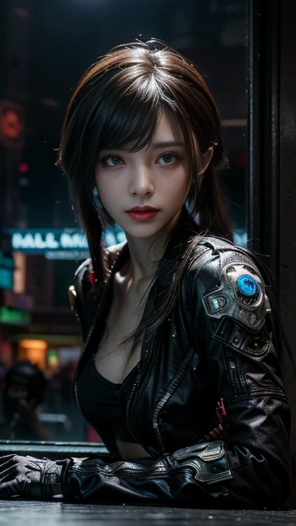 masterpiece,Highest quality,High resolution,8k,(R Original photo),Digital photography,(Cyberpunk meets fantasy),(personal),Female Soldier,Hairstyle is free,Cyberpunk City,With bangs, accessories,shut up,Elegant and attractive,serious and arrogant,calm and handsome,(Cyberpunk and fantasy style clothing combination),Hollow-out carving design,Small breasts,Pose facing forward for photo,Realistic Style,oc rendering reflection texture,,Future City,Medium-range shooting,Whole body