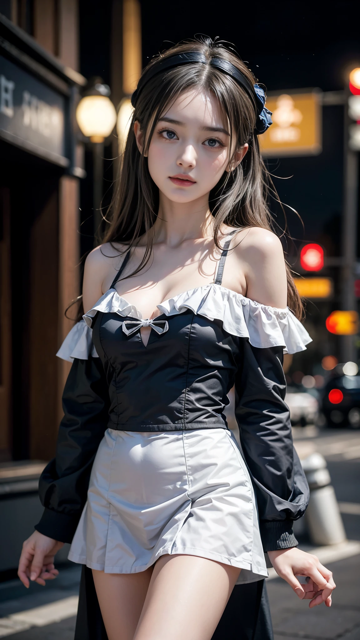 (Highest quality, masterpiece:1.2, Ultra-high resolution), (Reality: 1.4), Original photo, Japanese, One girl, Beautiful breasts, , Beautiful Skin, ((Off the shoulder, dress)), Cinema Lighting, Ultra-detailed, night, trip, Stylish, Female Sniper, (((Hunter x Hunter, Psychic:1.1, Restrictions and commitments))), (Detailed eyes and face:1.2), (Detailed hands:1.1), (Perfect Anatomy:1.2)