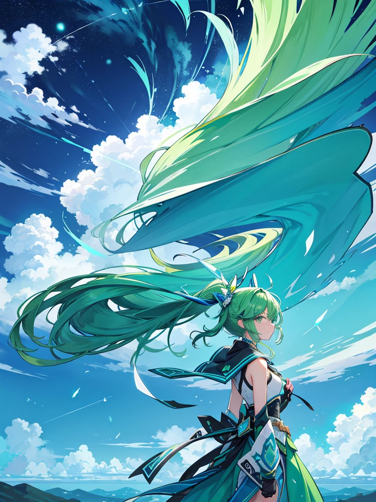 Green winds, turquoise tornados, thunder, green wund blades, blue wind blades
