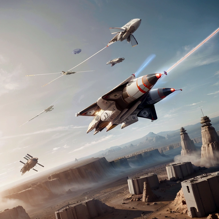 View from afar ((only, Individuality)) Spaceship, Helicopter Style ((Not even in the air.)), Of struggle, futurist, ((Length: 500 meters)) ((5 meters, width)) ((Right side character, Left character))shield, futurist, Money, white, Money属, flat. Future War, Flying in Space ((dull)) (Realistic 8K)