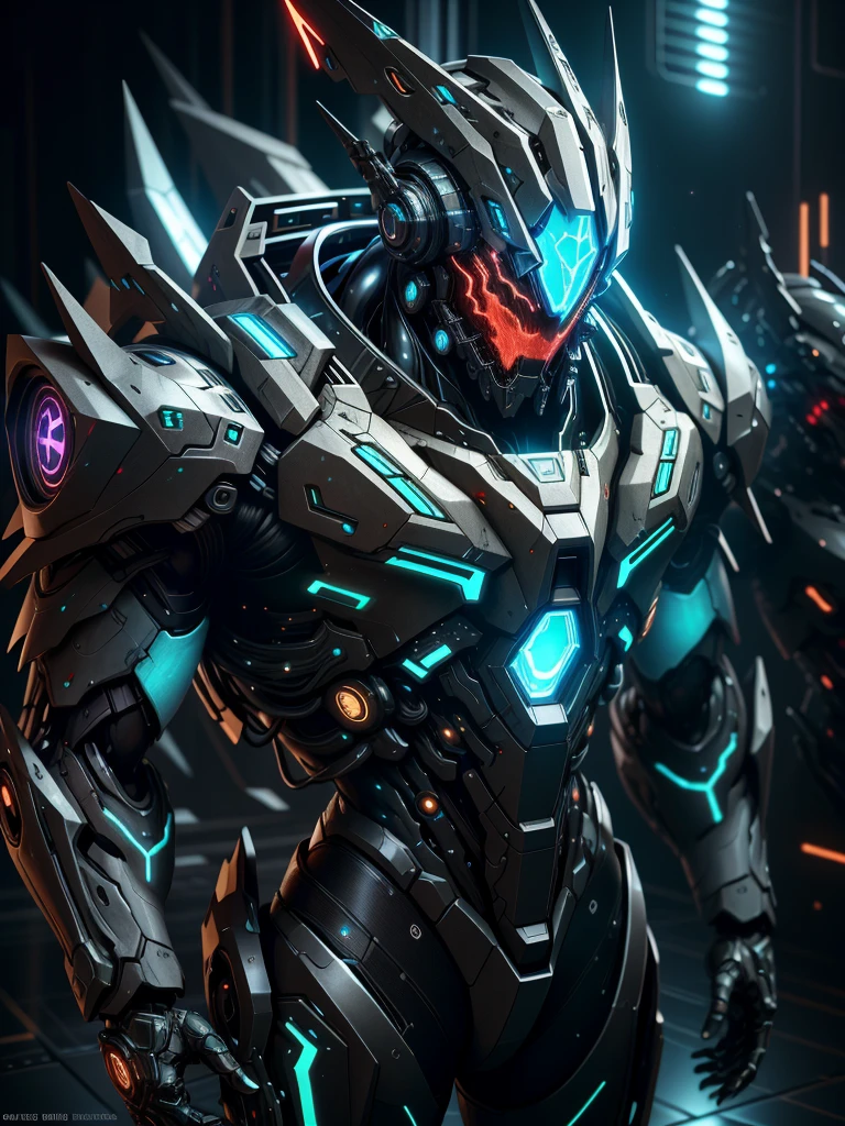 realistic,shiny,reflective,bioluminic, galactic cybernetic mask,mecha,(executioner:1.2),cloak,sh4g0d,GlowingRunes_red,fullbody,cinemnatic,dark background,backlight,high contrast,