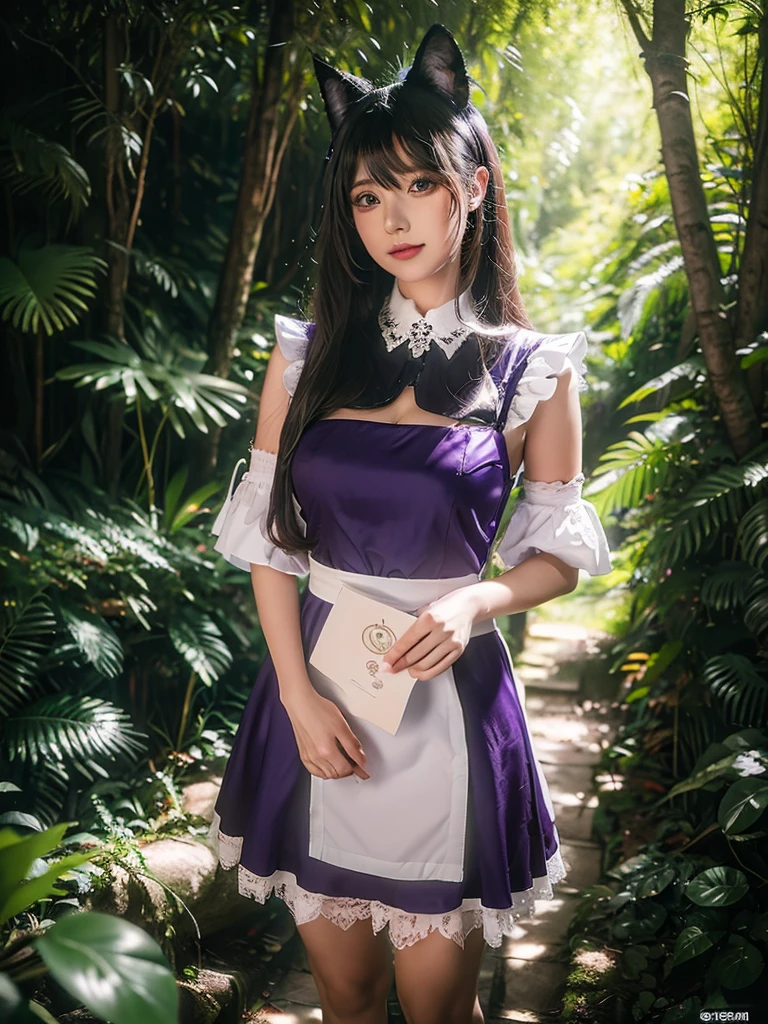 a woman in a purple dress is standing in the forest, extremely detailed germen de arte, chica anime seductora, a sexy maid in a magical forest, hermosa y seductora mujer anime, fantasy art style, style germen de arte, Arte detallado de alta calidad 8k, ig model | germen de arte, alena aenami and germen de arte, chica elfa, Sorteos de Wlop Ross. 8k.