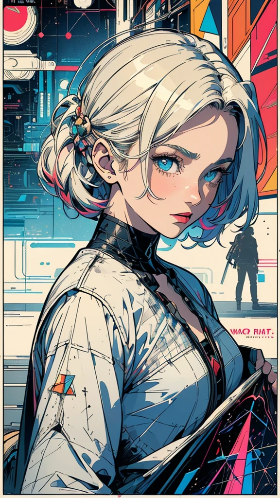 (((masterpiece, highest quality))),(((solo:1.2))),(((1girl:1.2))),32k wallpaper, very detailed, poster, vintage science fiction, 1960s,(((((geometric cinematic movie poster))))), (bauhaus), shape,(((abstract))), mid century modern, movie poster, vintage, Perfect Lady,1970's, halftone, speech bubble,(((portfolio,Close-up))),((((more various angle)))),(((bust up))),((highlight)),Vast landscape,((((heterochromia)))),(((complete. detailed face))),(((Extremely talented))),(((most complecated machine))),((Overall colorfully))
