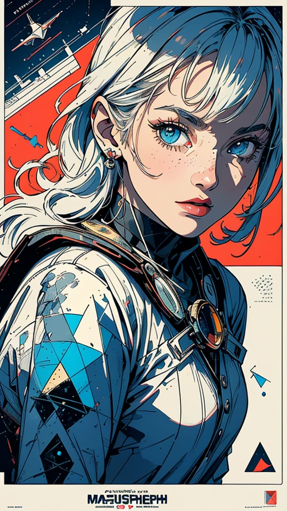 (((masterpiece, highest quality))),(((solo:1.2))),(((1girl:1.2))),32k wallpaper, very detailed, poster, vintage science fiction, 1960s,(((((geometric cinematic movie poster))))), (bauhaus), shape,(((abstract))), mid century modern, movie poster, vintage, Perfect Lady,1970's, halftone, speech bubble,(((portfolio,Close-up))),((((more various angle)))),(((bust up))),((highlight)),Vast landscape,((((heterochromia)))),(((complete. detailed face))),(((Extremely talented))),(((most complecated machine))),((Overall colorfully))