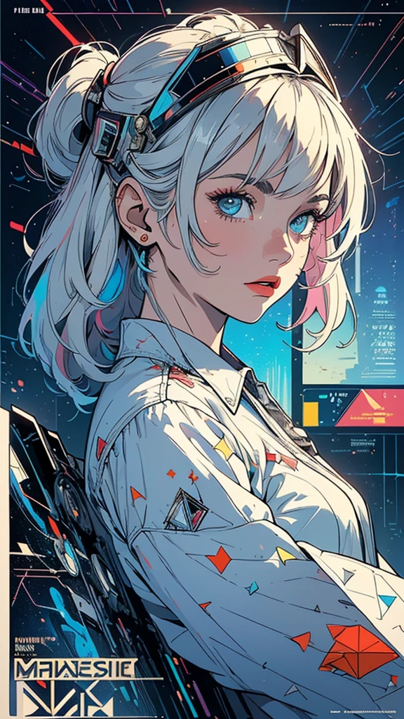 (((masterpiece, highest quality))),(((solo:1.2))),(((1girl:1.2))),32k wallpaper, very detailed, poster, vintage science fiction, 1960s,(((((geometric cinematic movie poster))))), (bauhaus), shape,(((abstract))), mid century modern, movie poster, vintage, Perfect Lady,1970's, halftone, speech bubble,(((portfolio,Close-up))),((((more various angle)))),(((bust up))),((highlight)),Vast landscape,((((heterochromia)))),(((complete. detailed face))),(((Extremely talented))),(((most complecated machine))),((Overall colorfully))