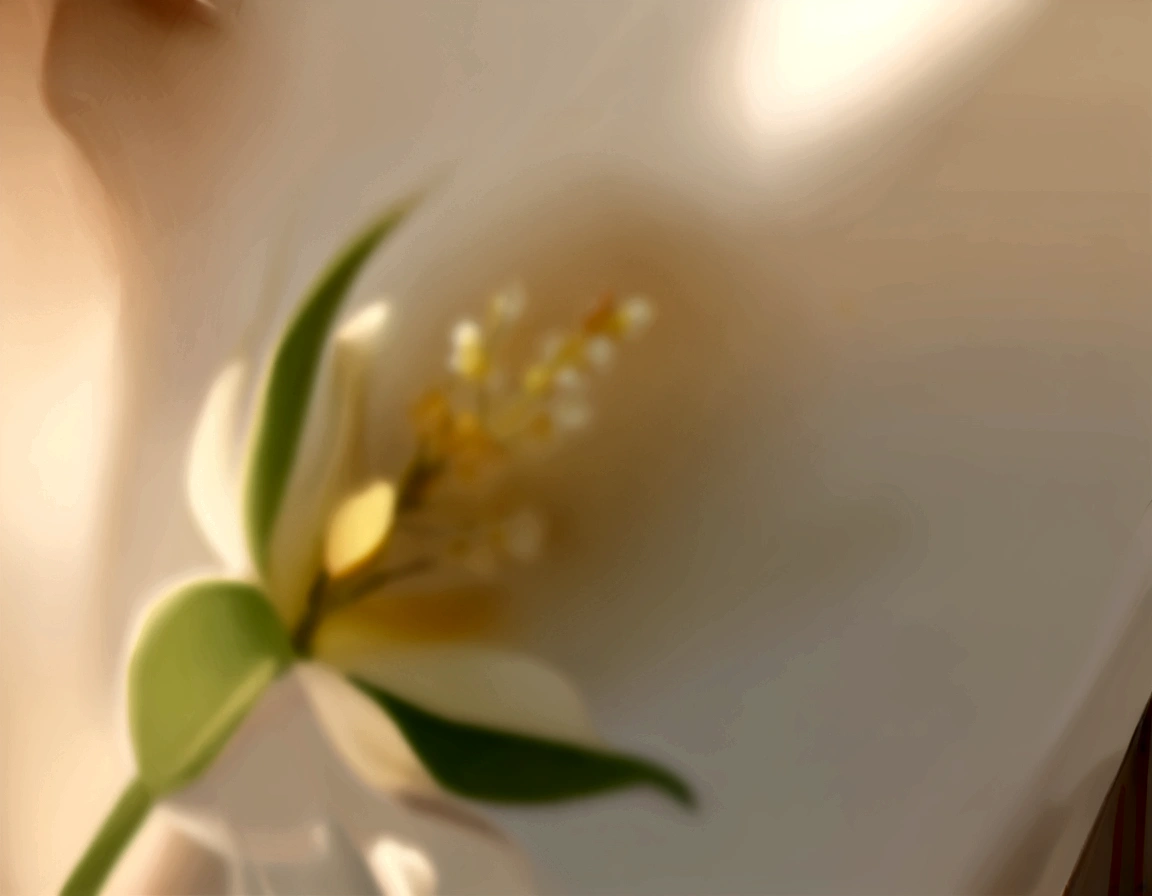 There is a small flower on the white table, Clear details, Accurate details, ( ( Extremely detailed ) ), 超级close up镜头, Very close shot, Has a blooming and ethereal effect, 中间close up shot, close up!!!!!!, Extremely close-up shots, Close-up photos, Glowing delicate flowers, Describing a flower, Soon, 中间close up