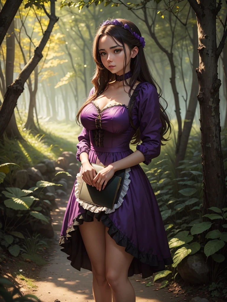 a woman in a purple dress is standing in the forest, extremely detailed germen de arte, chica anime seductora, a sexy maid in a magical forest, hermosa y seductora mujer anime, fantasy art style, style germen de arte, Arte detallado de alta calidad 8k, ig model | germen de arte, alena aenami and germen de arte, chica elfa, Sorteos de Wlop Ross. 8k.