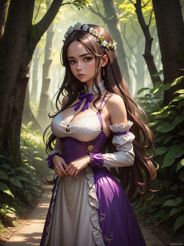 a woman in a purple dress is standing in the forest, extremely detailed germen de arte, chica anime seductora, a sexy maid in a magical forest, hermosa y seductora mujer anime, fantasy art style, style germen de arte, Arte detallado de alta calidad 8k, ig model | germen de arte, alena aenami and germen de arte, chica elfa, Sorteos de Wlop Ross. 8k.
