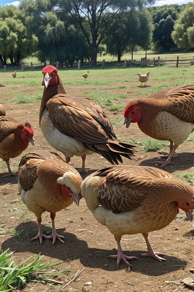 Una pareja dando de comer sus gallinas en el campo