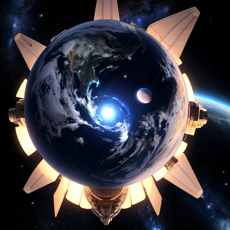 universe space、planet、 Spaceship, , Flying in Space、(Realistic 8K)