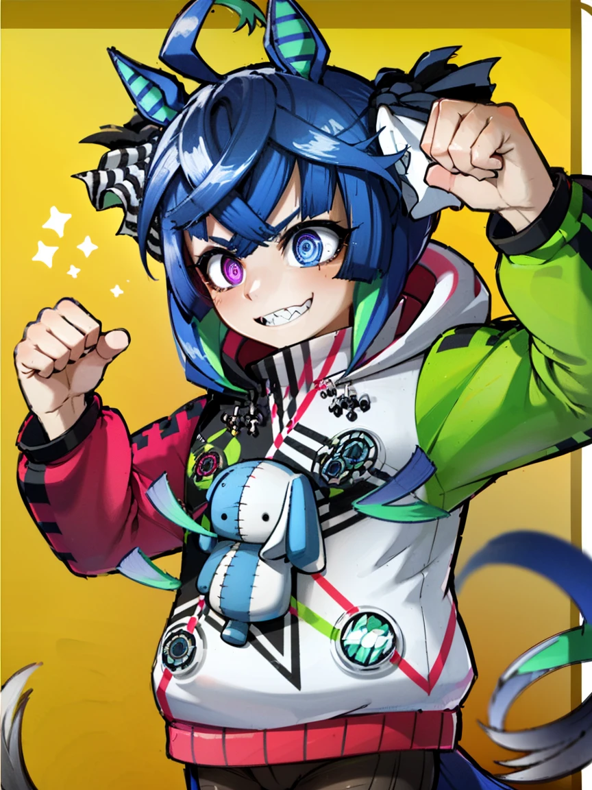 ((Top quality)), ((Masterpiece)), ((best quality:1.2,)), (((Twin Turbo (Umamusume)))), small breasts, ((Five fingers))
