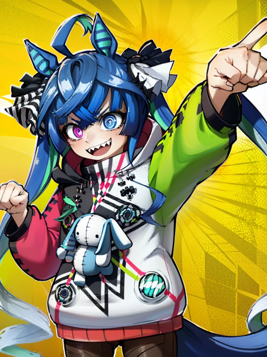 ((Top quality)), ((Masterpiece)), ((best quality:1.2,)), (((Twin Turbo (Umamusume)))), small breasts, ((Five fingers))
