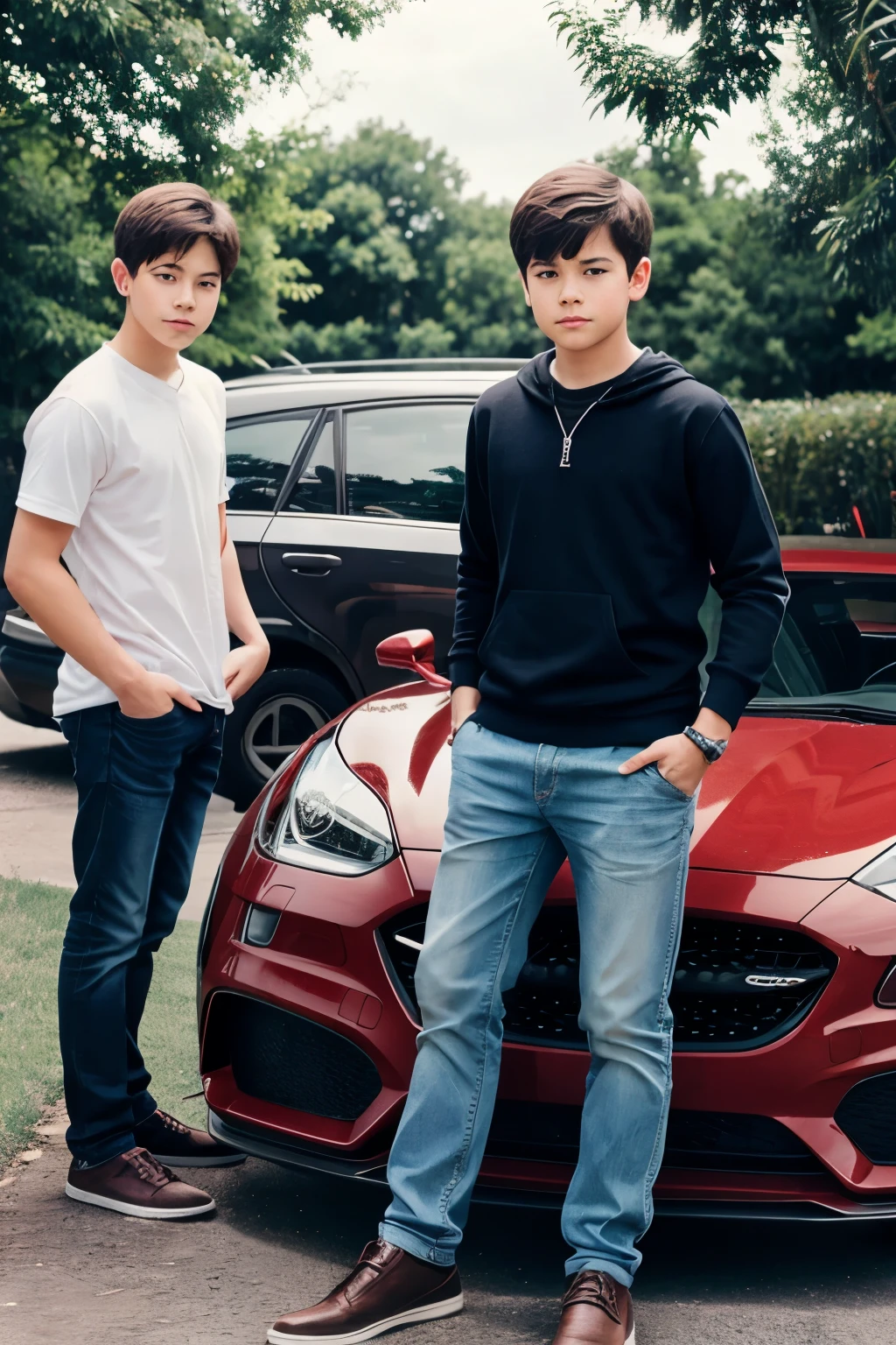 1 boy.   And 2 car